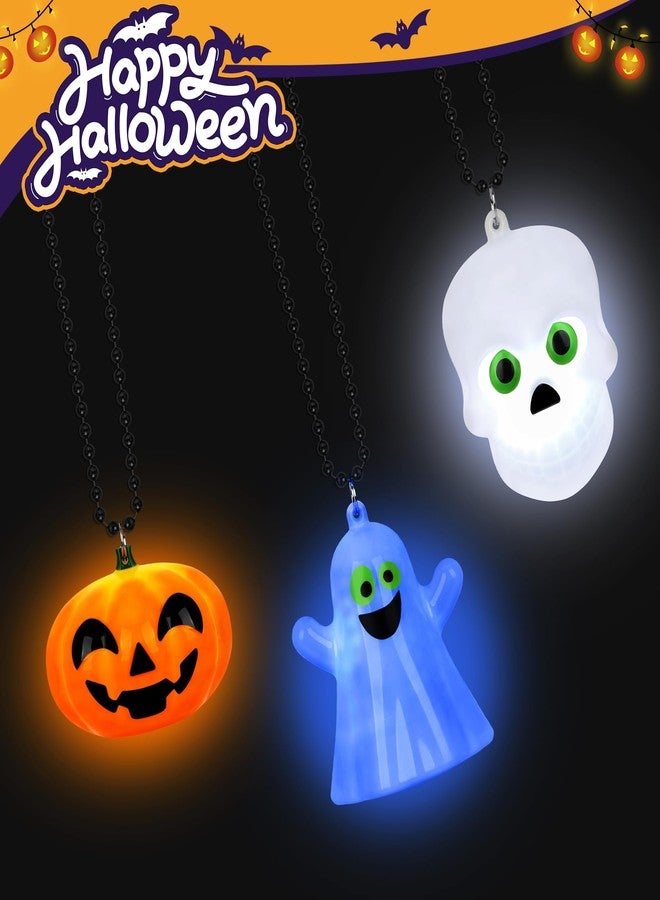 EOBOH 3PCS Halloween Necklace, Light up Halloween Necklaces with Pendant, Yellow White Pumpkins Skulls Ghost Glow Necklace, 3 Mode Lights Necklaces for Trick or Treat Party Favors Accessories - Image 4